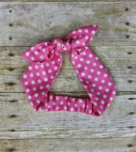 Pink Polka Dot Headband Bandana With Elastic Band Pink Polka Dots Headbands Bows