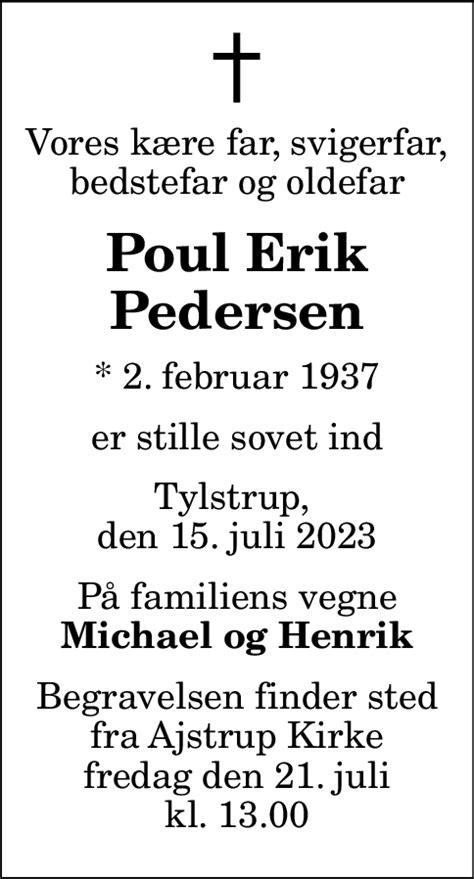 Dødsannonce for Poul Erik Pedersen Nordjyske dk