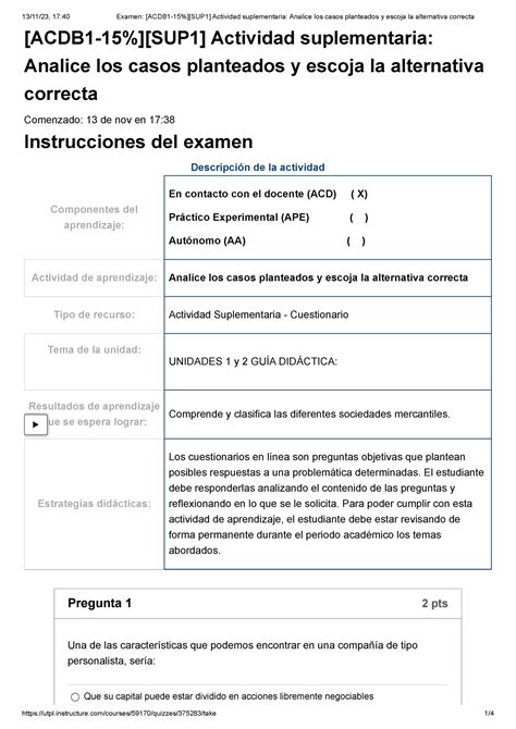 Examen Acdb Sup Actividad Suplementaria Analice Los Casos