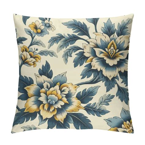 Gotuvs Navy Blue Pillow Covers Set Of 2 Floral Navy Blue Yellow Dahlia Farmhouse Decorations