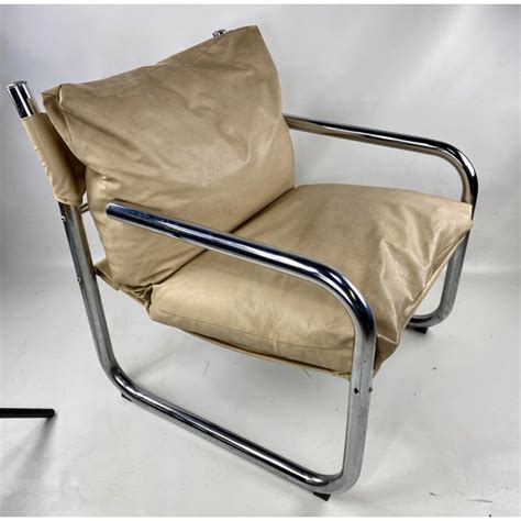 Mid Century Modern Chrome Tubular Leather Sling Lounge Chair Chairish