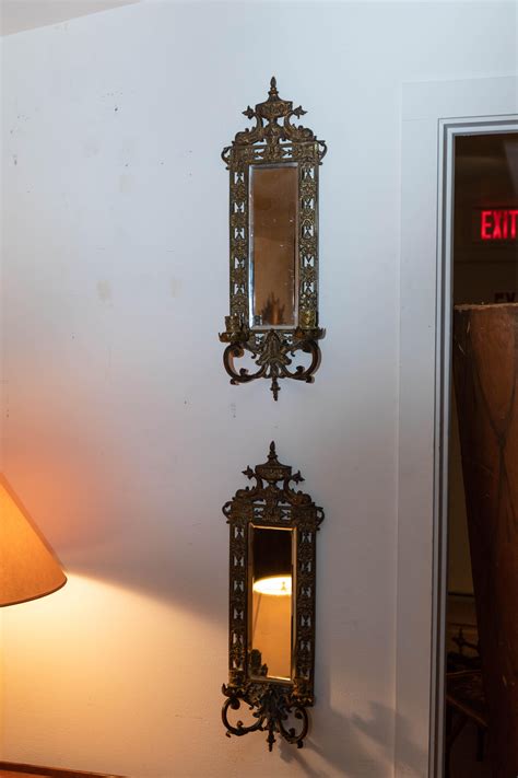 Pair Of Brass Framed Beveled Mirror Sconces For Sale At 1stDibs