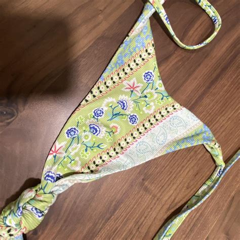 Floral Green Bikini Strappy Floral Print Bikini Depop