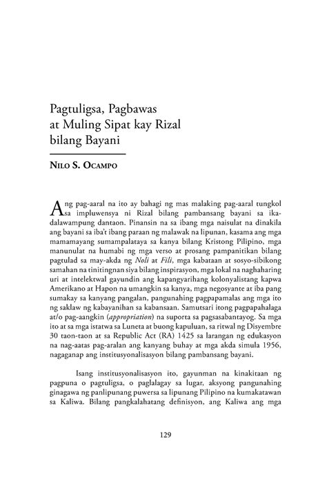 Ocampo Pagtuligsa Pagbawas At Muling Sipat Kay Rizal Bilang Bayani