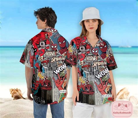 Spiderman Hawaiian Shirt Vintage Spiderman Button Up Shirt Avengers