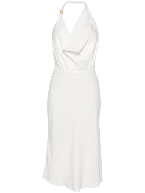 Elisabetta Franchi Monogram Jacquard Cowl Neck Dress White Farfetch Uk