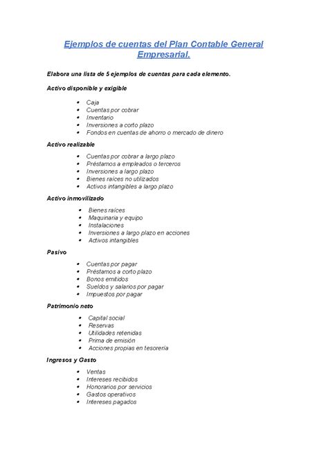 Ejemplos De Cuentas Del Plan Contable General Empresarial Elabora