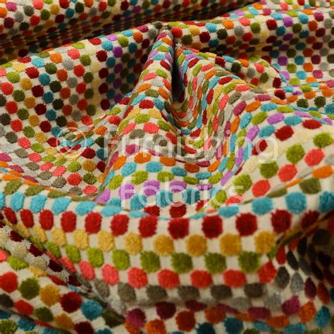 Modern Bright Multicolour Geometric Polka Dot Pattern Velvet Upholstery