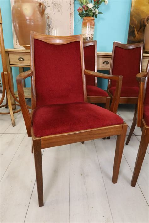 St Hle Aus Teak Mit Weinrotem Bezug Bei Bevintage Kaufen