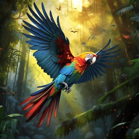 Premium Photo Brightly Colored Parrot Flying In The Jungle With Its