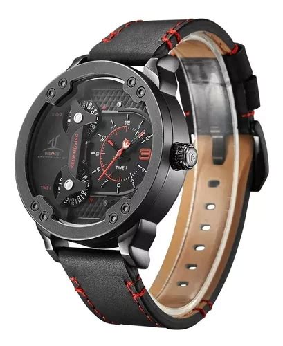 Reloj analógico Weide UV1506b para hombre correa negra y roja color