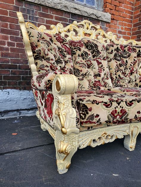 Victorian Style Carved Wood Loveseat Baroque Gold and Ivory Couch/sofa ...