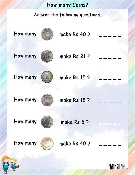 Currency – Grade 1 Math Worksheets