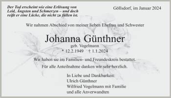 Traueranzeigen Von Johanna G Nther Schwarzw Lder Bote Trauer