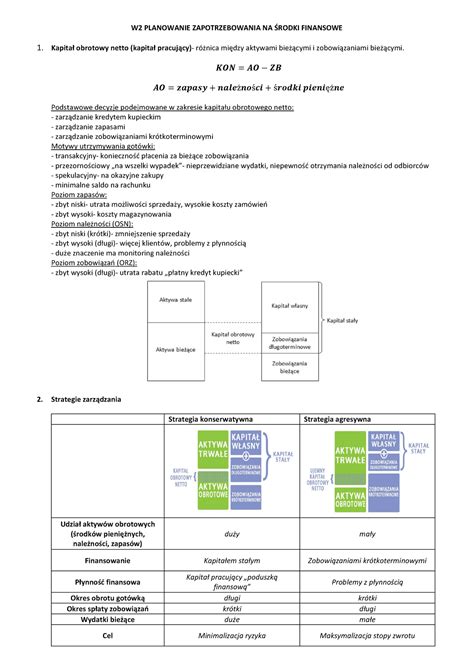 Finanse Notatki W Planowanie Zapotrzebowania Na Rodki Finansowe