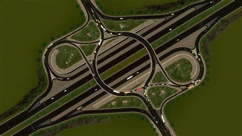 Single Point Partial Cloverleaf With Roundabout In Cities Skylines