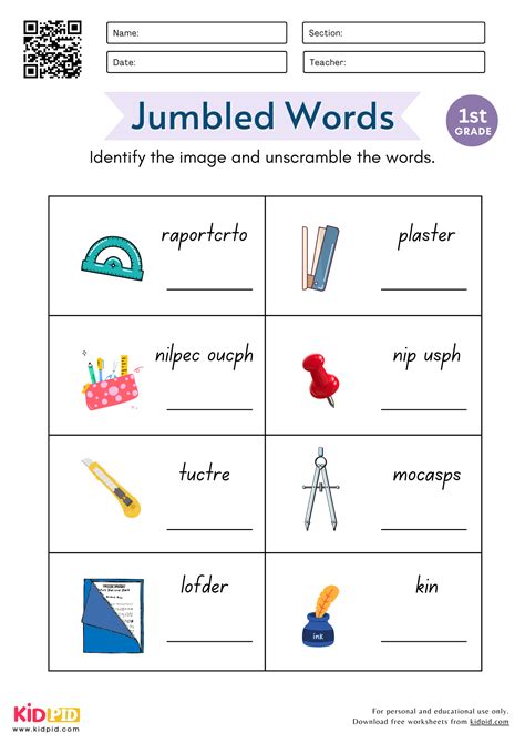 Jumbled Stationary Words Worksheet For Grade 1 Kidpid