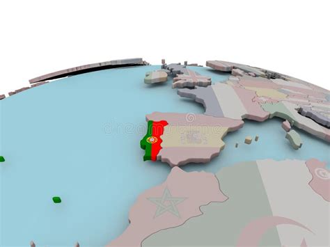 Mapa Político De Portugal En El Globo Con La Bandera Stock de