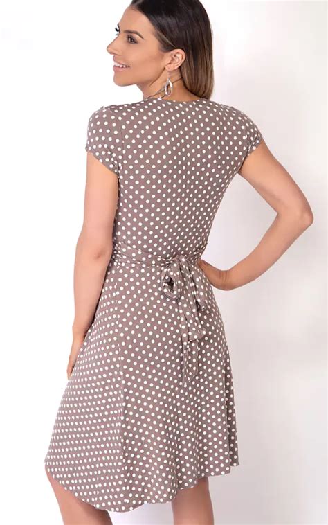 Cap Sleeve Polka Dot Mocha Knot Front Dress Krisp Silkfred Us