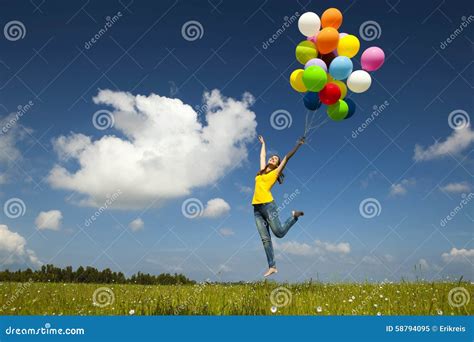 Flying With Balloons Stock Image Image Of Freedom Beauty 58794095