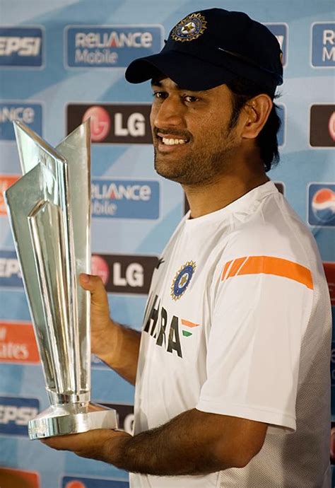 MS Dhoni Poses With The World Twenty20 Trophy ESPNcricinfo