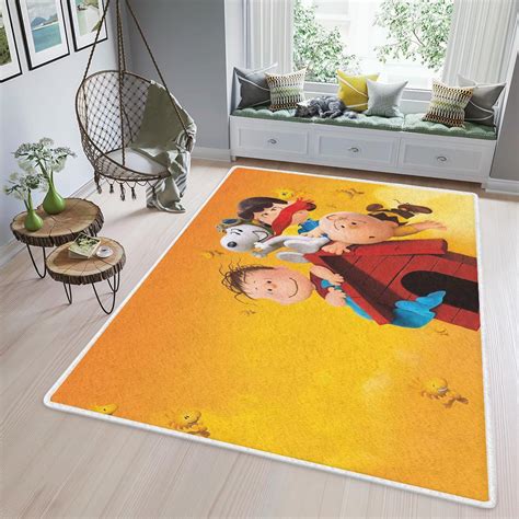 Peanuts All Character Area Rug Living Room Snoopy Charlie Brown Woods