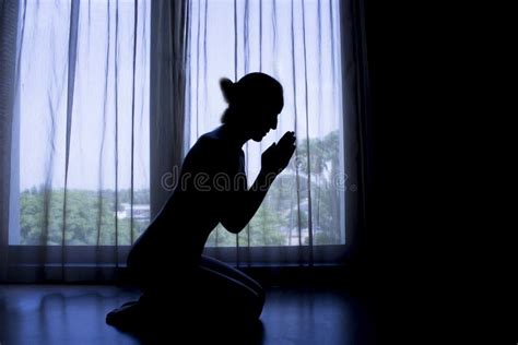 Woman Sitting Down In Prayer Silhouette Stock Image Image Of Shadow