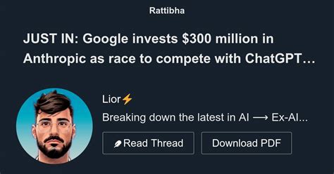 JUST IN Google Invests 300 Million In Anthropic As Race To Compete