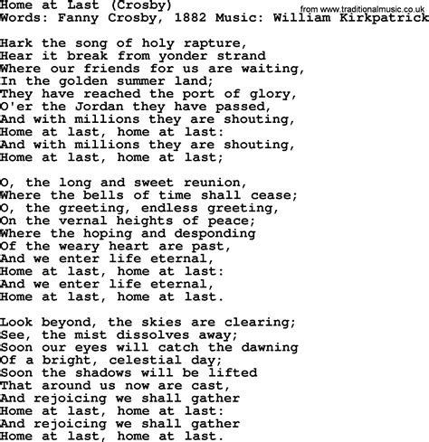 Funeral Hymn: Home at Last (Crosby), lyrics, and PDF