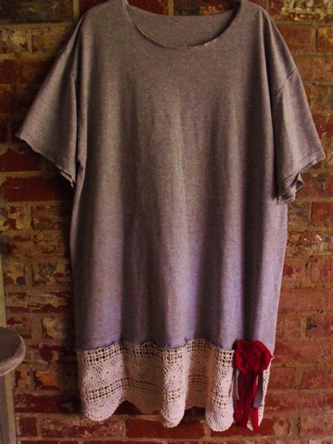 Plus Size Refashioned Tee Tunic Vintage Crochet Fringey Flower Etsy