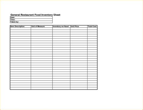 Bar Inventory List Template — Db