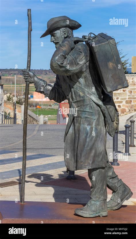 Statue Of A Pilgrim On The Camino De Santiago In Astorga Spain Stock