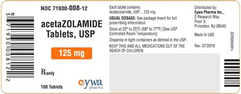 Acetazolamide By Eywa Pharma Inc Acetazolamide Tablet