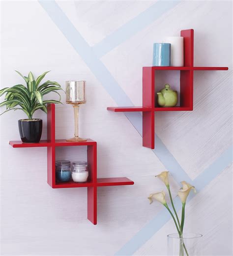 Buy Engineered Wood Floating Wall Shelf In Red Colour By Home Sparkle