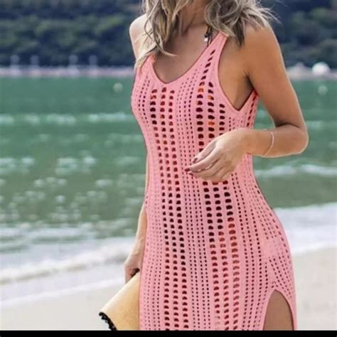 Swim Solid Crochet Bikini Cover Up With Fringe Trim Women Sexy Hollow