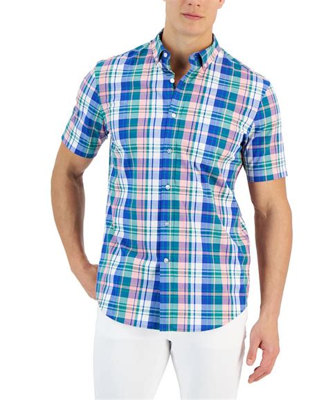 Club Room Crown Classic Fit Plaid Button Down Poplin Shirt Created For