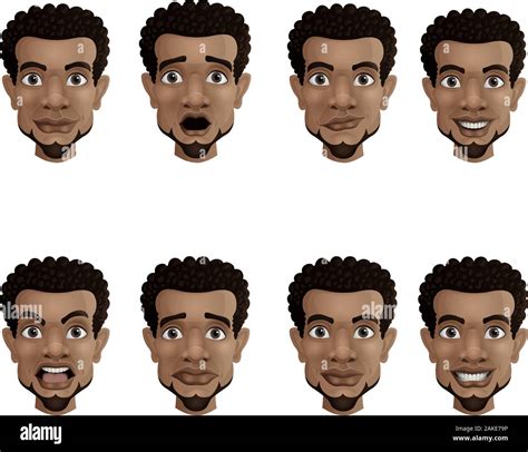 Set Of Male Facial Emotions Black African American Businessman With