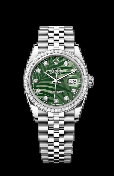 Rolex Datejust Steel White Gold Rbr Olive Green Palm Motif