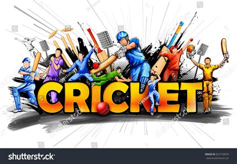 Illustration Batsman Bowler Playing Cricket Championship Stock Vector