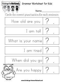 Free English Grammar Worksheets for Kindergarten - Learning to correctly construct sentences.