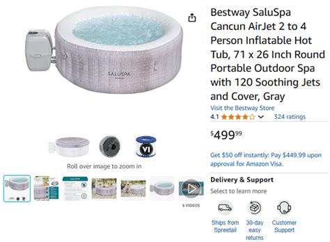 Bestway SaluSpa Cancun AirJet 2 To 4 Person Inflatable Hot Tub 71 X 26 Inch Round Portable