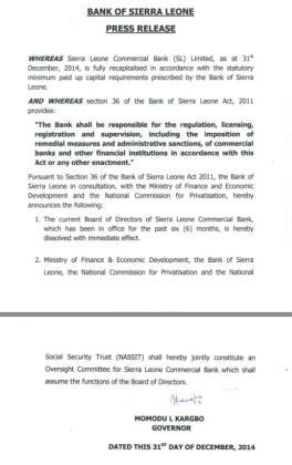 After historic losses Sierra Leone Bank Governor dissolves boards at 2 ...