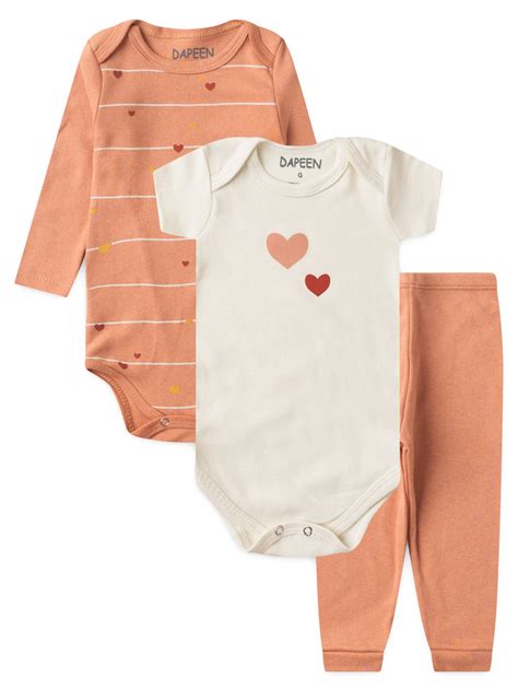 Kit Body Bebê Menina Suedine Corações Nude