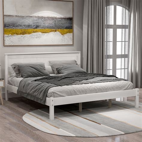 Euroco Queen Platform Bed Wood Frame With Headboard And Slat Support