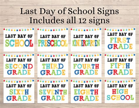 Last Day School Printable Sign Bundle Includes Prek 8th Etsy