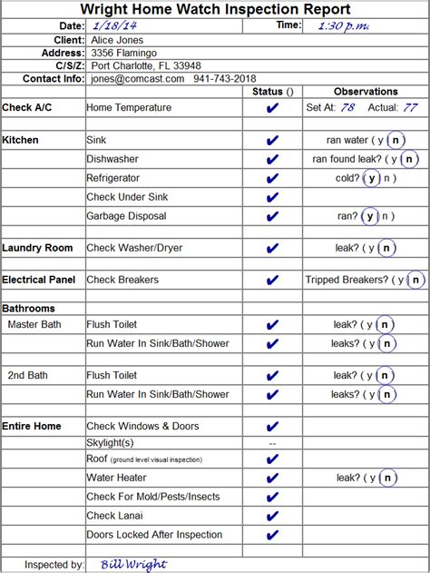 Home Watch Service Report Sample - Southwest Florida