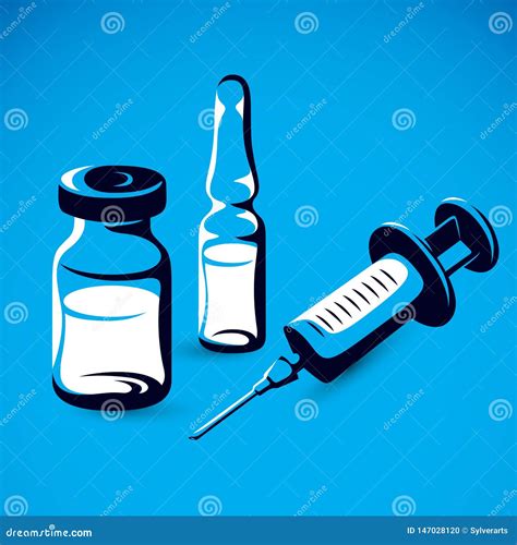 小瓶、细颈瓶有医学的和医疗注射器的向量图形例证射入的 向量例证 插画 包括有 要素 治疗 设计 设备 147028120