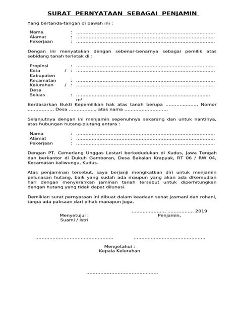 445180443 Form B 1 A Surat Pernyataan Sebagai Penjamin Orang Tua