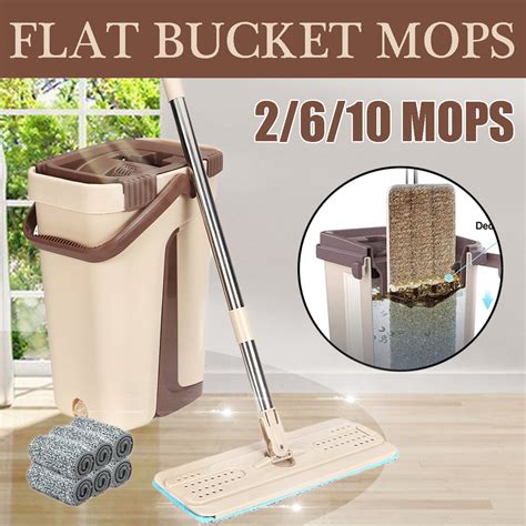 Squeeze Mop Bucket Set Microfiber Pads Flat Mop Self Cleaning System