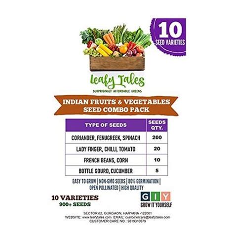 Buy Leafy Tales Indian Fruit Vegetable Seeds Combo Pack Easy To